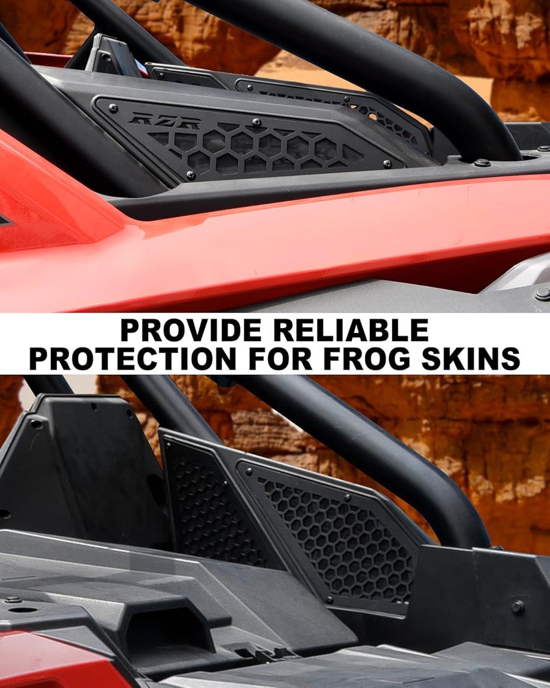 POKIAUTO Aluminum Air Intake Covers for Polaris RZR PRO XP/RZR Turbo R 2020-2024 Accessories, Black Metal Side Frog Skin Protector Cover Grille Bezel Engine Mesh Grills(6PCS, Bolt-on) - Image 2